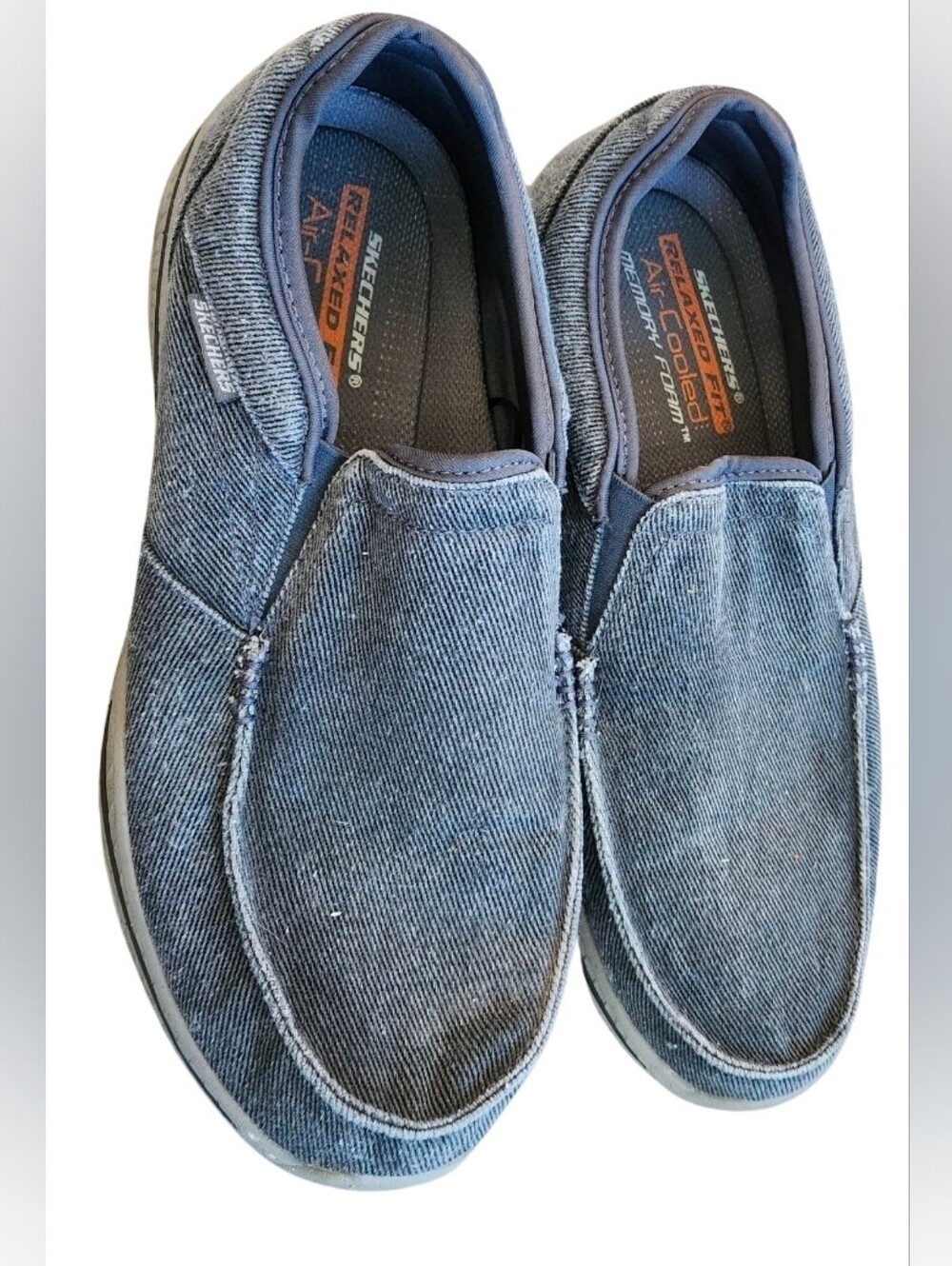 Skechers Men’s Denim-Style Slip-On Loafers in Washed Blue